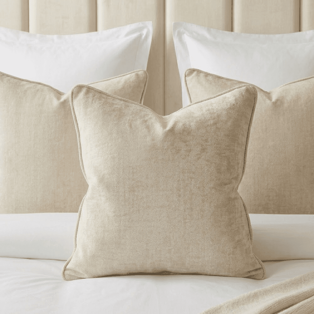 Zephyr Cream Heavy Chenille Velvet Feather Filled Cushion - 50x50cm Textiles