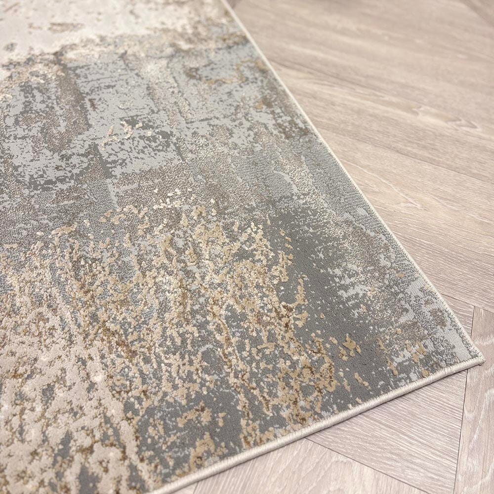 Zorina Grey, Cream & Gold Metallic Marble Velvet Rug Textiles