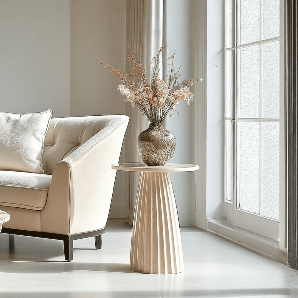 Zuzana Beige Round Side Table Furniture