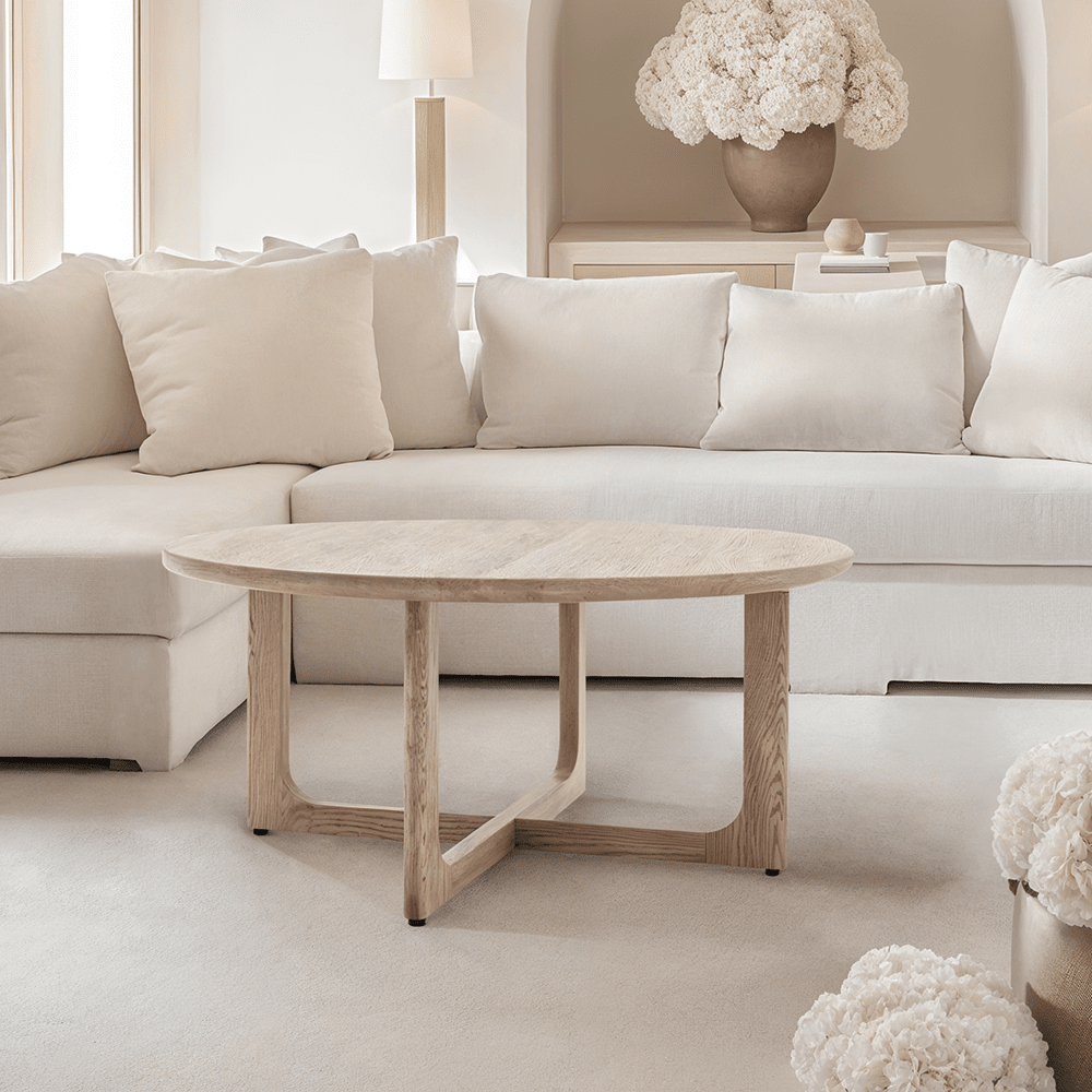 Zyra Smoked Oak Wooden Round Coffee Table Furniture