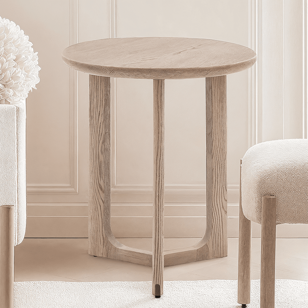 Zyra Smoked Oak Wooden Round Side Table Furniture