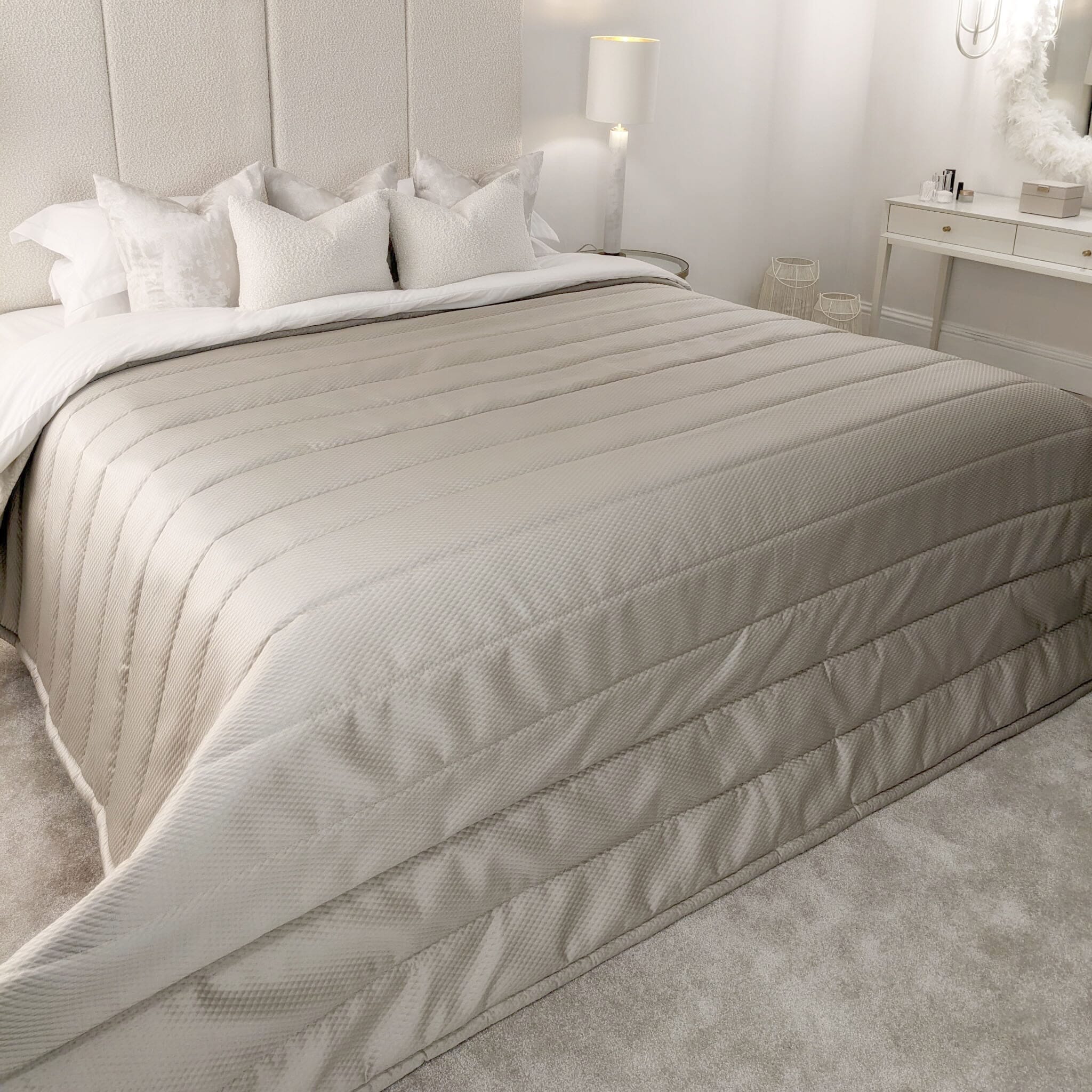 Alie Taupe Luxury Satin & Cotton Fluted Bedspread Bedding