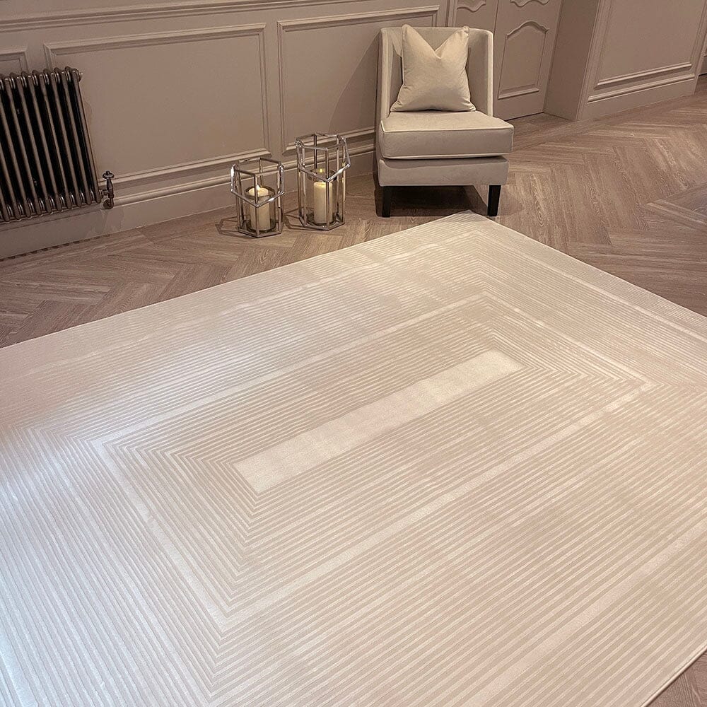 Amoria Champagne & Ivory Textured Geometric Rug Textiles