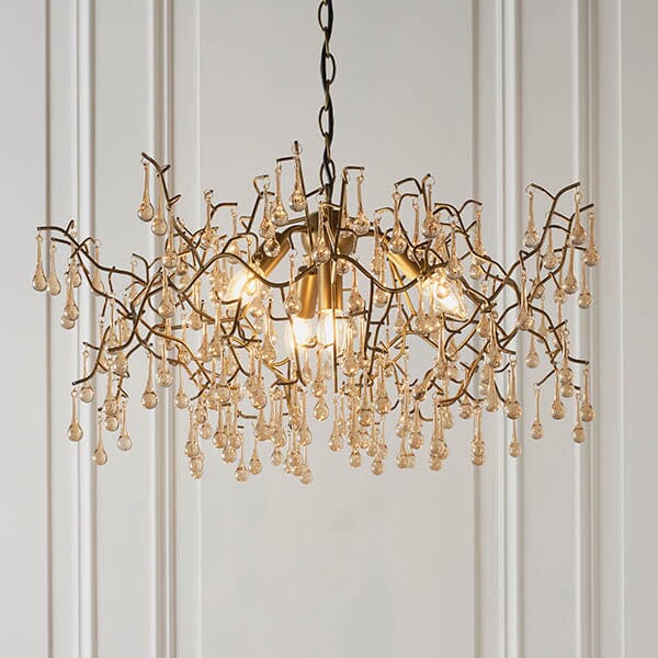 Anais Gold Branch Chandelier with Glass Droplets Lighting