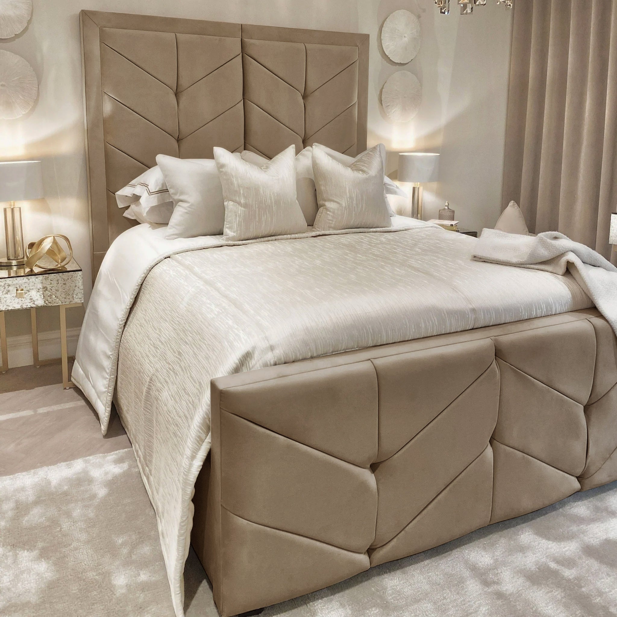 Ashton Coffee Velvet Premium Chevron Bed MTO Bed