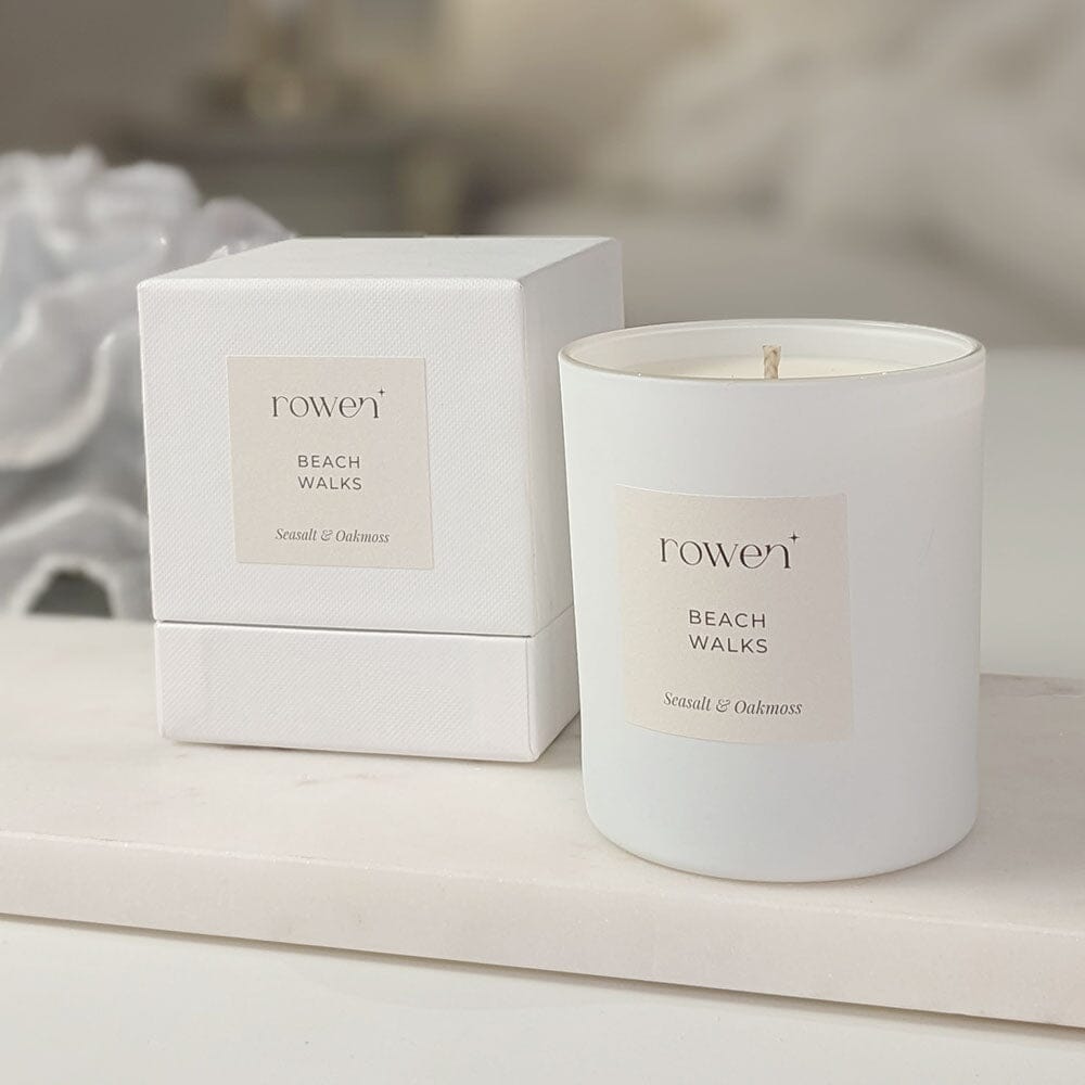 Beach Walks White Scented Candle - Sea Salt & Oakmoss Fragrance