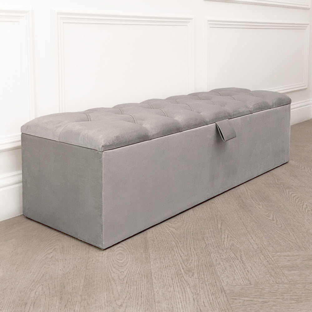 Belvoir Grey Buttoned Ottoman Box Furniture