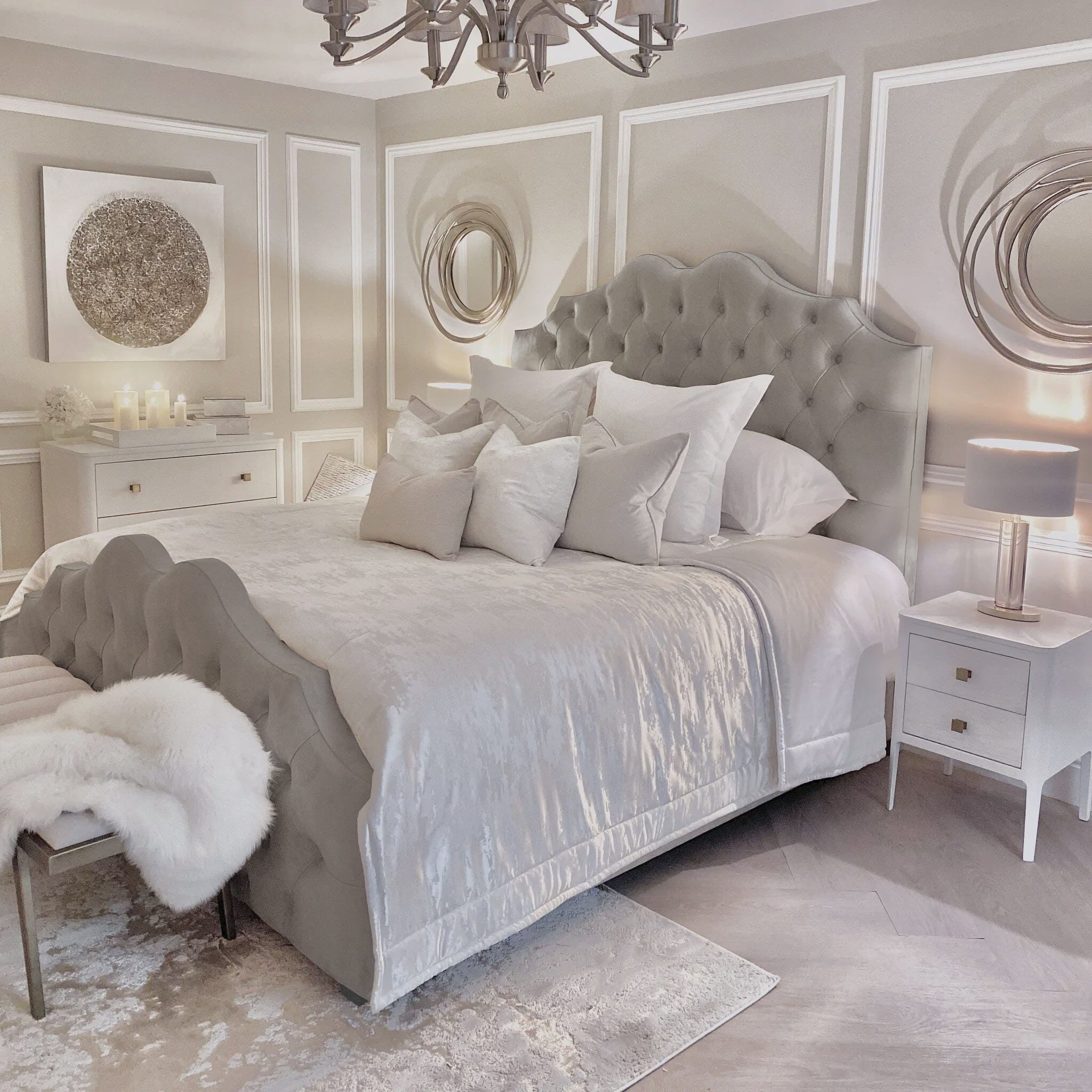 Belvoir Grey Luxury Curved Velvet Bed Made to Order Bed