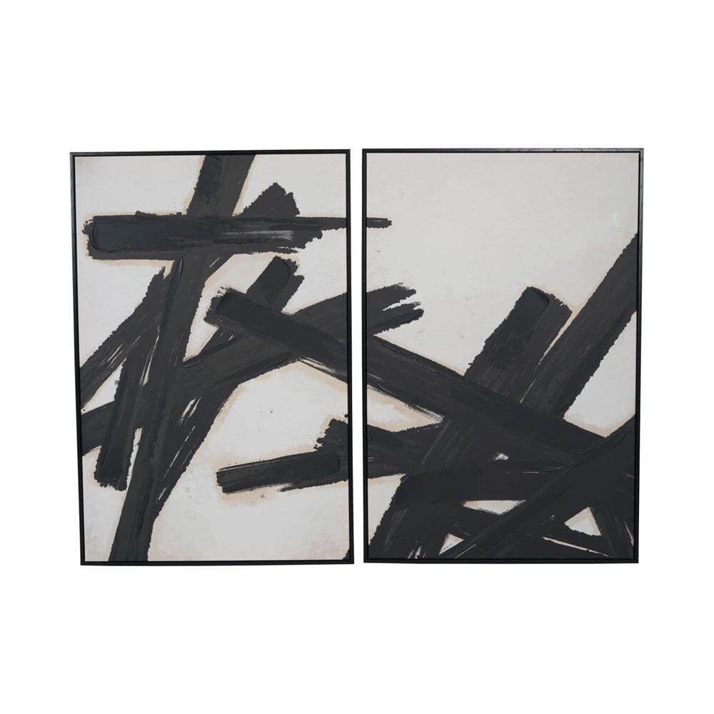 Brushstroke Monochrome Framed Canvas Wall Art - Set of 2 Art