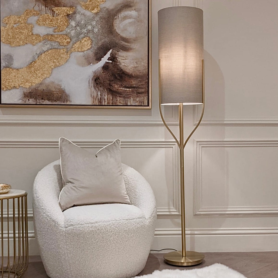 Cleo Gold & Oatmeal Floor Lamp Lighting