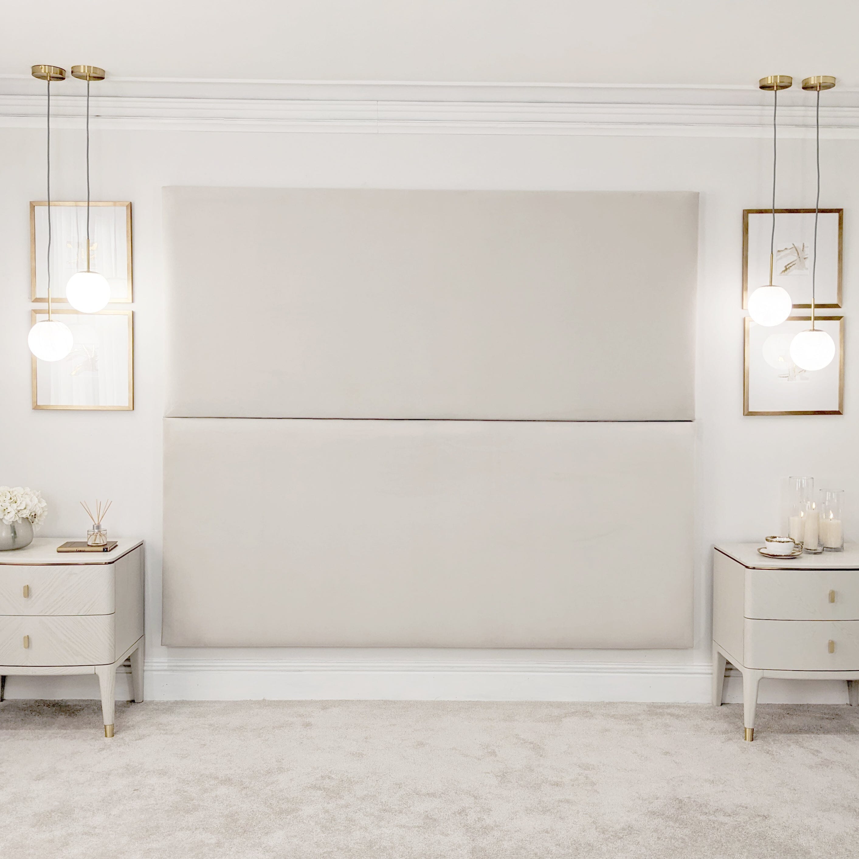 Cream Velvet Double Width Upholstered Headboard Wall Panel
