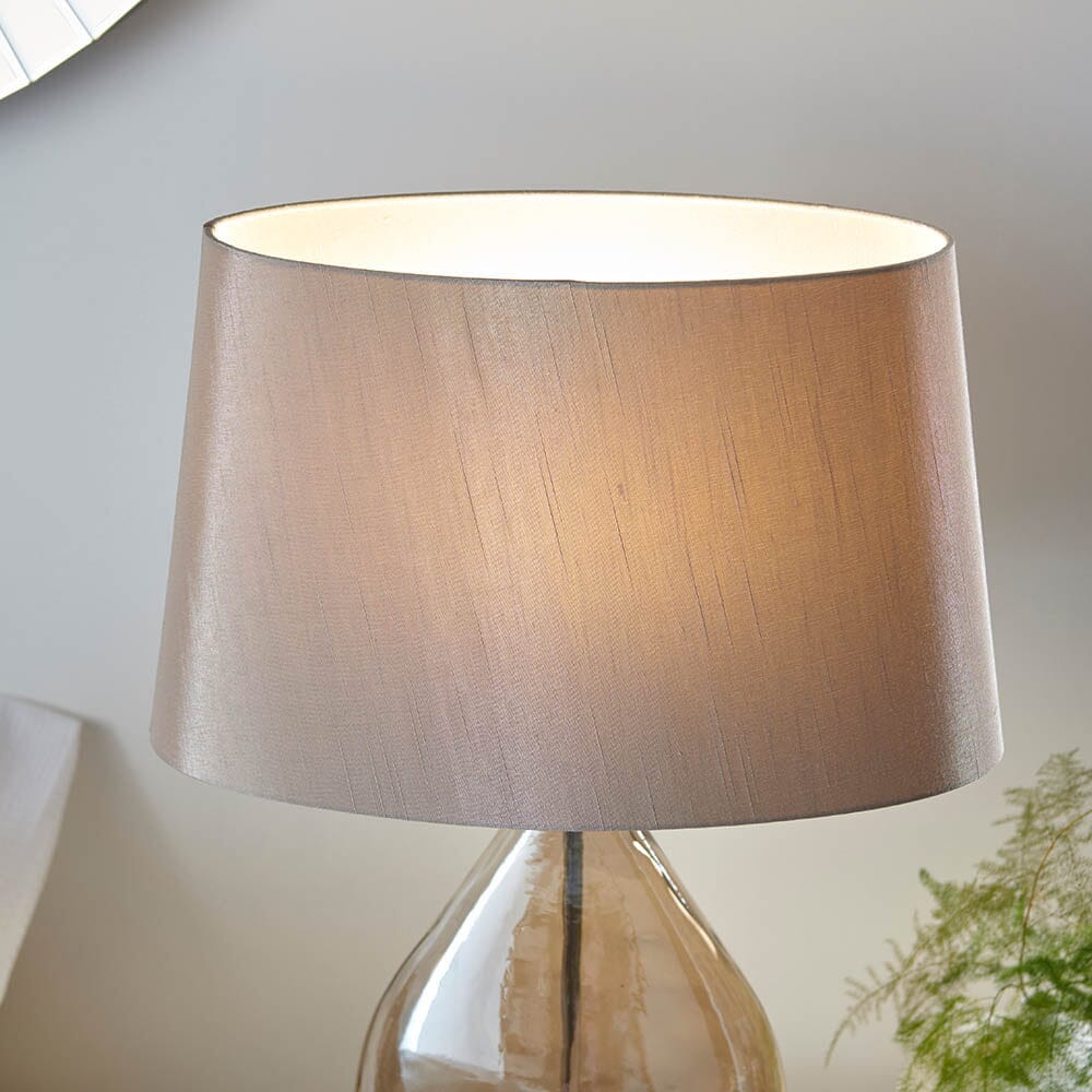 Diondra Gold Tinted Glass Table Lamp with Mink Faux Silk Shade Lighting