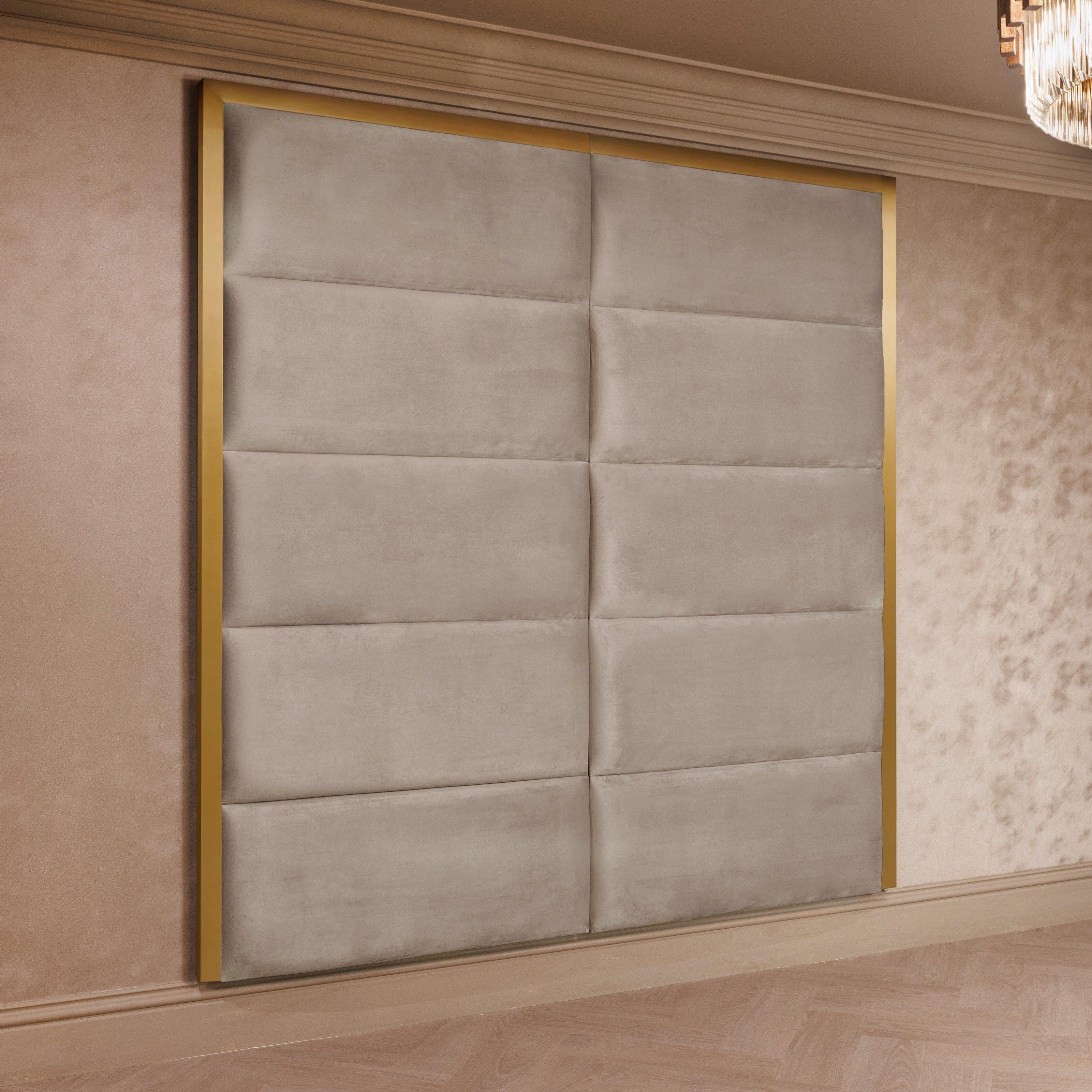 Dove Grey Velvet & Gold Chocolate Box Headboard Made to Order Headboard