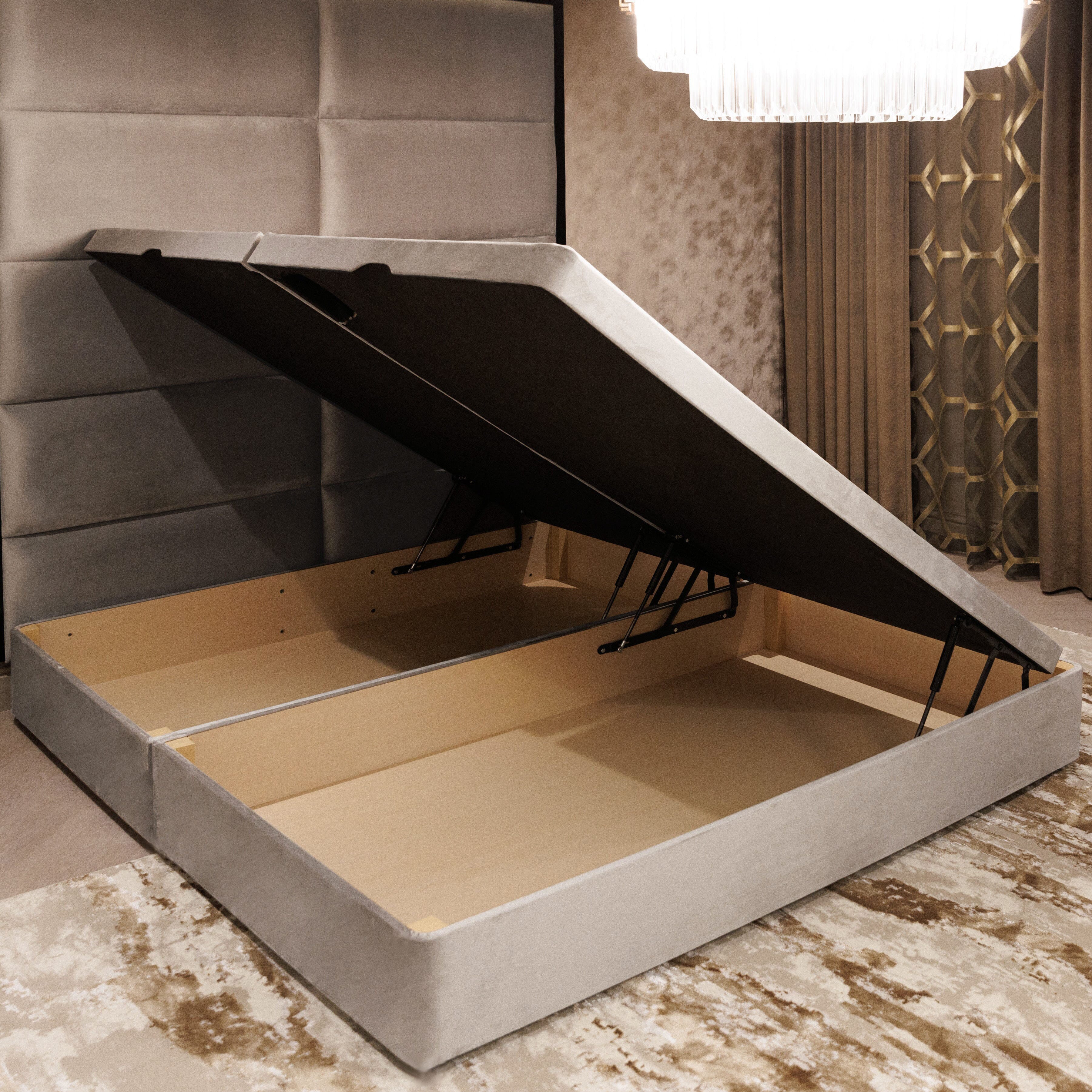 Dove Velvet Ottoman Divan Bed Base Made to Order Bed