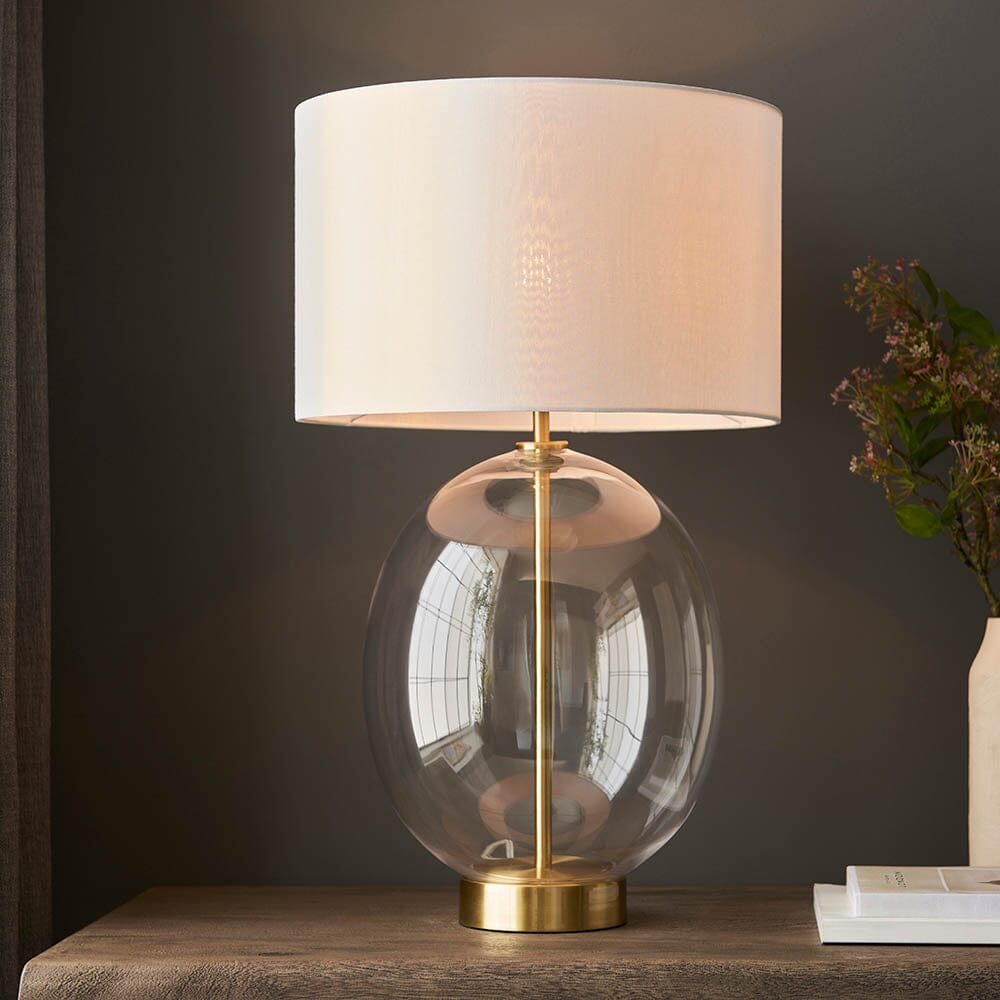 Fawsley Clear Glass & Gold Table Lamp with Ivory Shade Lighting