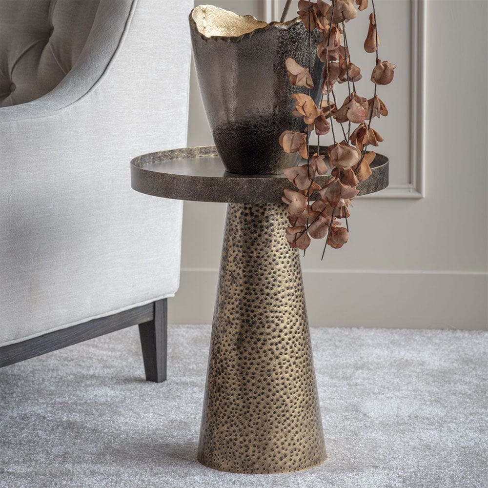 Genesis Antique Gold Hammered Side Table End and Side Table