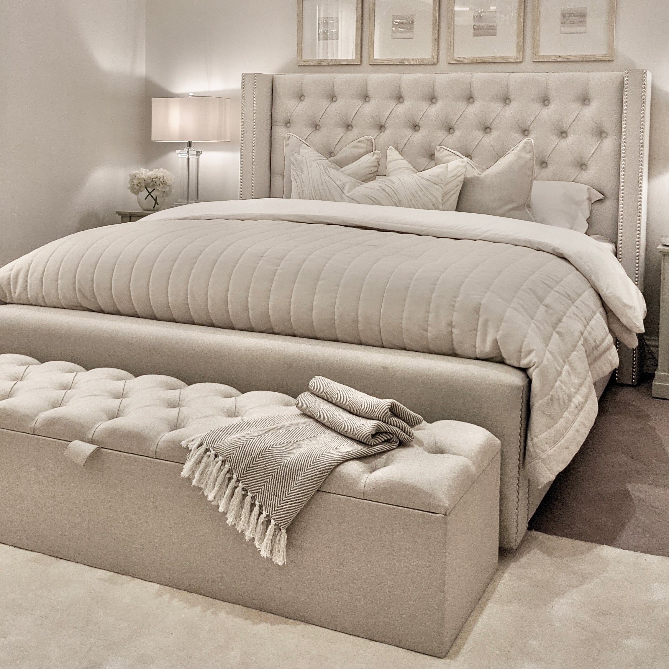 Harper Luxury Grey Buttoned Bed Sample Sample