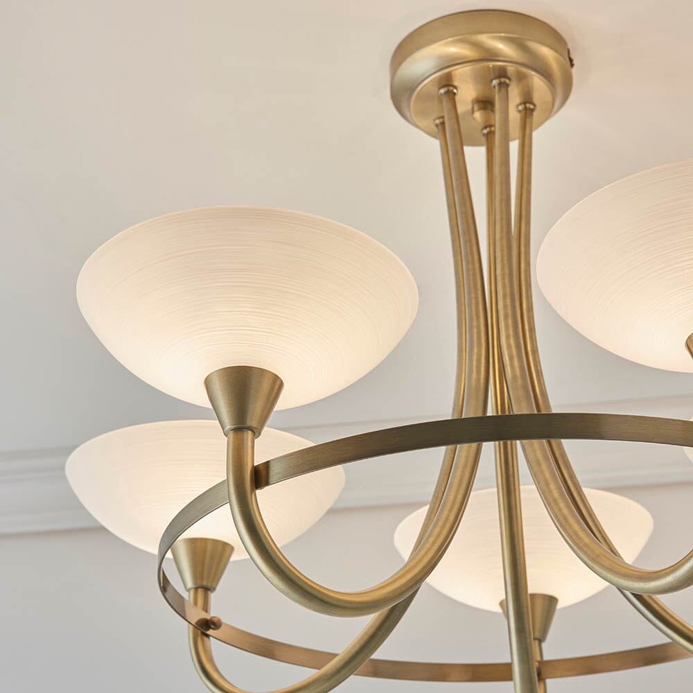 Harrogate Antique Brass 5 Light Semi Flush Ceiling Light Lighting