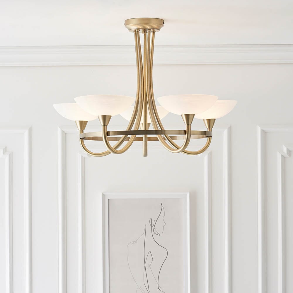Harrogate Antique Brass 5 Light Semi Flush Ceiling Light Lighting