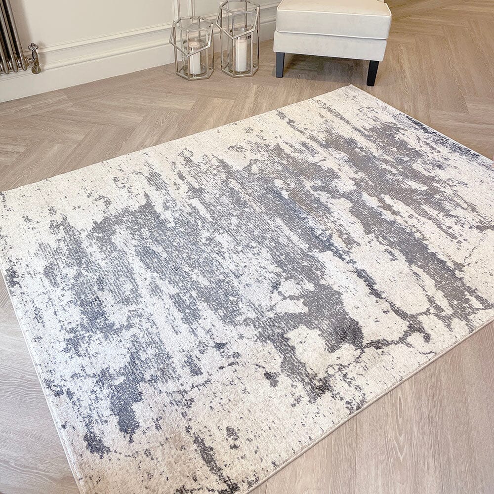 Helios Cream & Grey Marble Effect Abstract Rug Rug