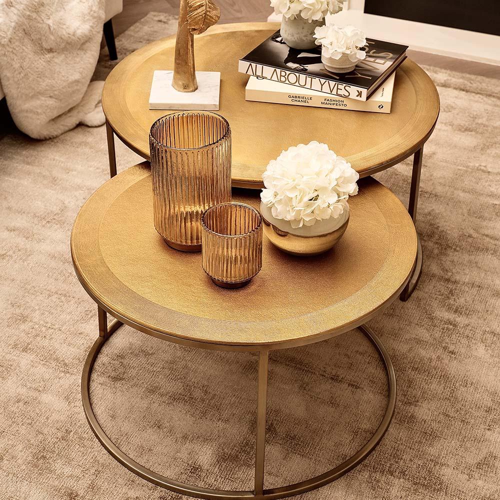Jaycie Set of 2 Gold Metal Nesting Coffee Tables Furniture