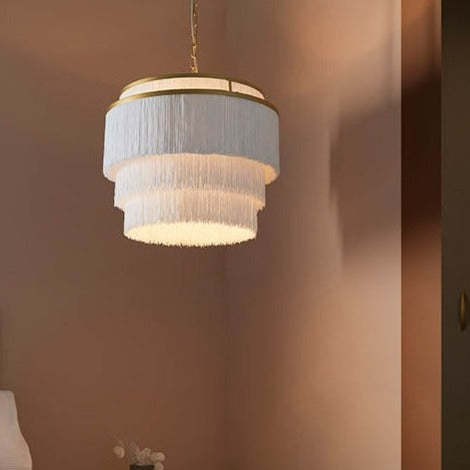 Jessamine Gold & White Fringed Pendant Ceiling Light Lighting