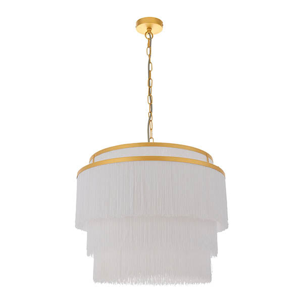 Jessamine Gold & White Fringed Pendant Ceiling Light Lighting