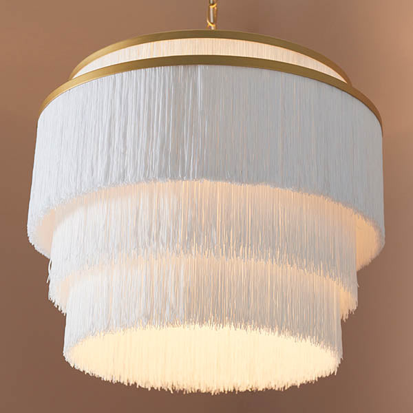 Jessamine Gold & White Fringed Pendant Ceiling Light Lighting
