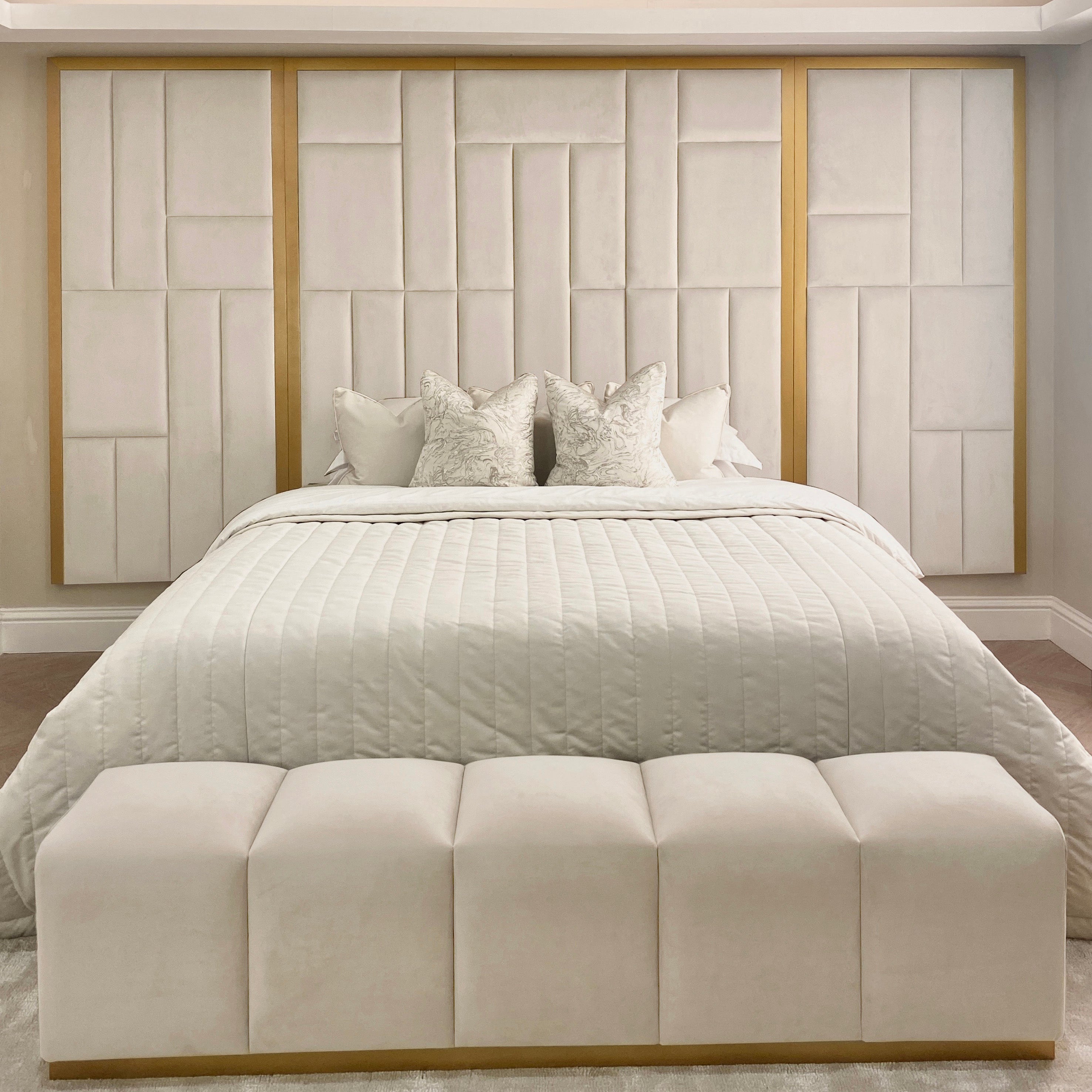 Kensington Cream & Gold Premium Abstract Headboard with Wings Headboard