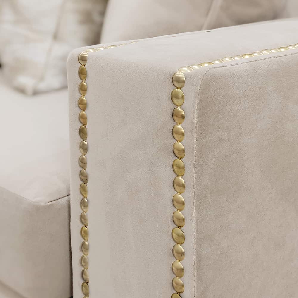 Kiara Cream Velvet Sofa Collection With Brass Studs