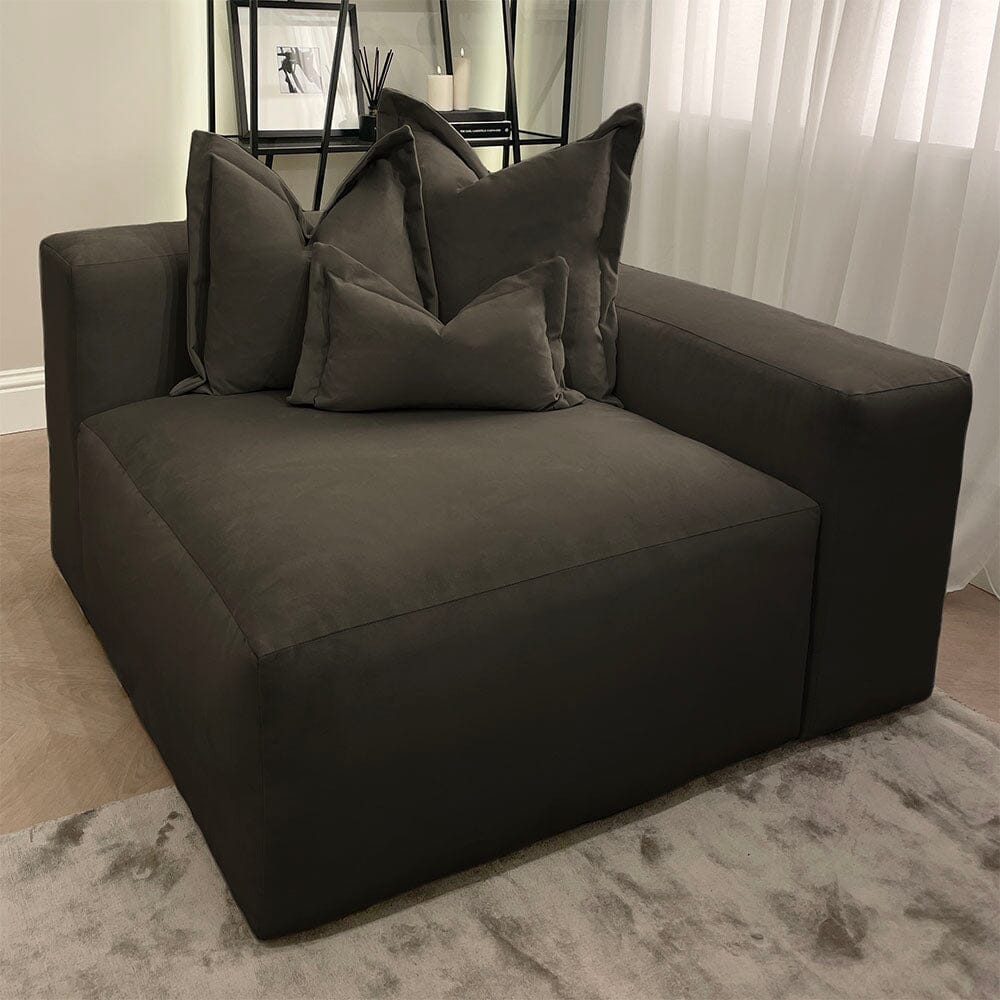 Lenox Shadow Grey Velvet Pillow Back Sofa Range Made to Order Sofa