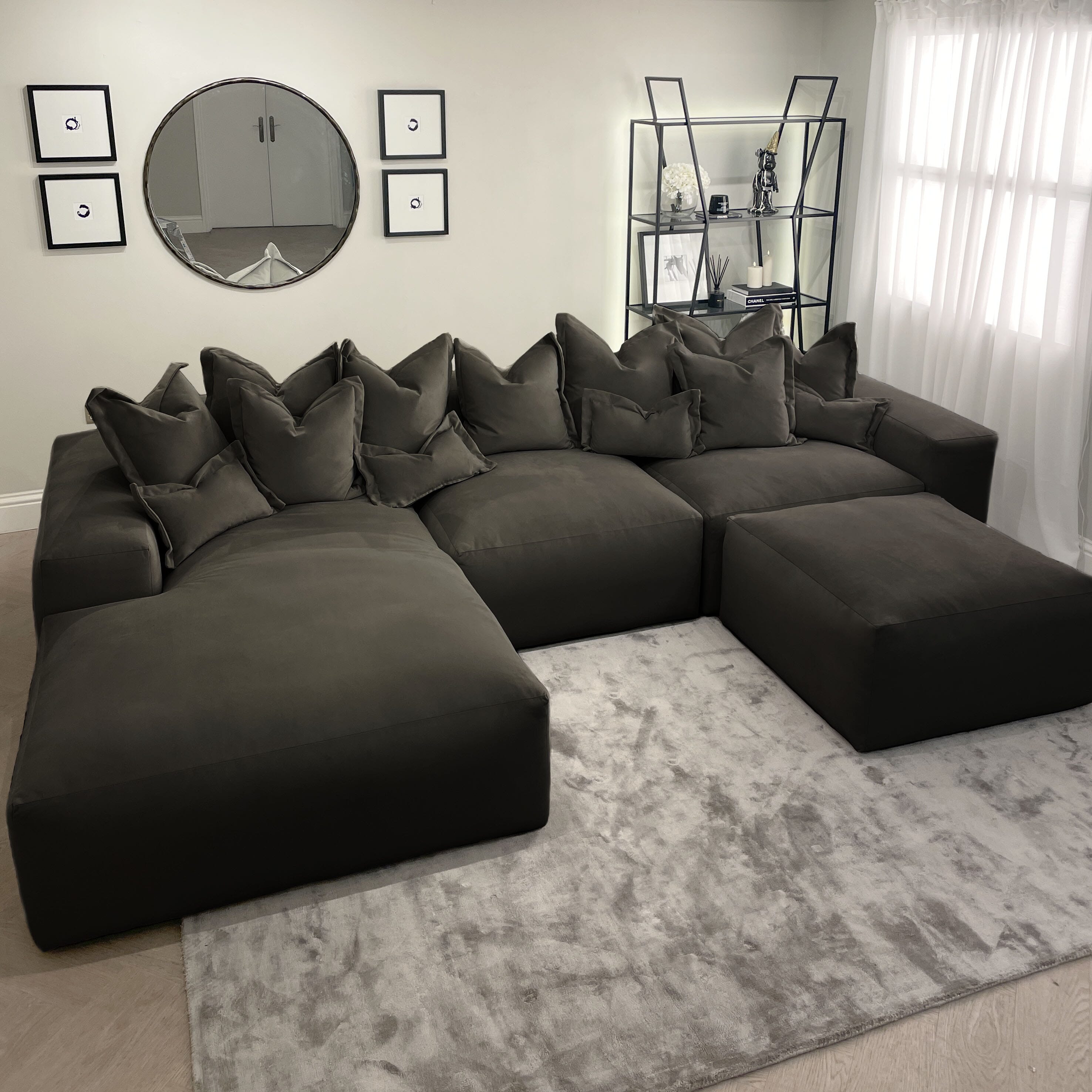 Lenox Shadow Grey Velvet Pillow Back Sofa Range Made to Order Sofa