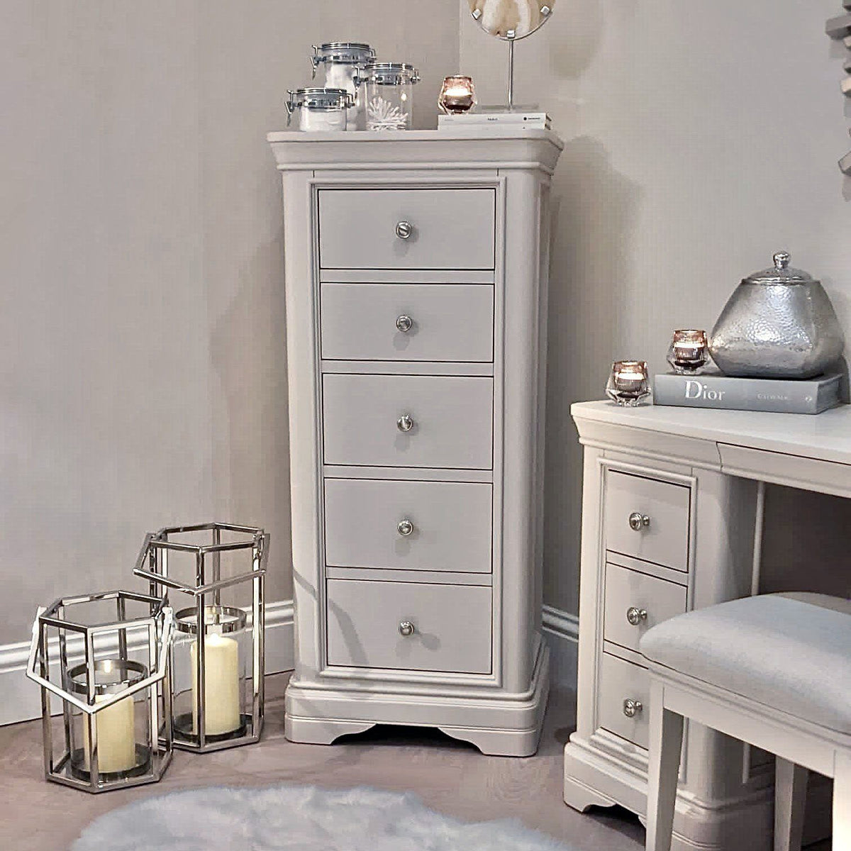 Louvre Taupe Wooden 5 Drawer Tall Chest Furniture