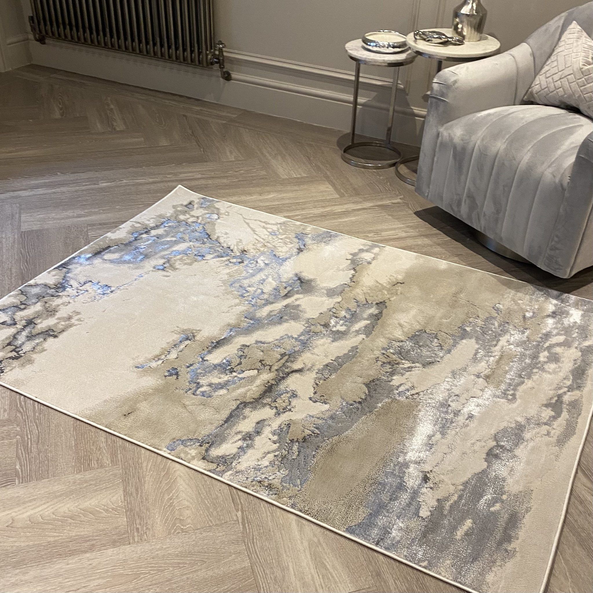 Maia Grey, Cream & Silver Marble Rug Rug