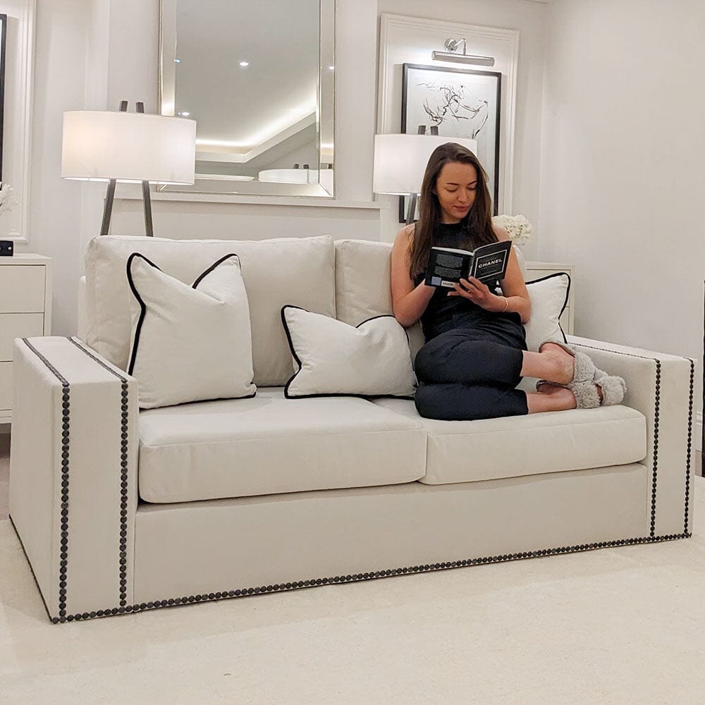 Mayfair Cream Velvet Sofa Collection, With Black Studs 2 Seater
