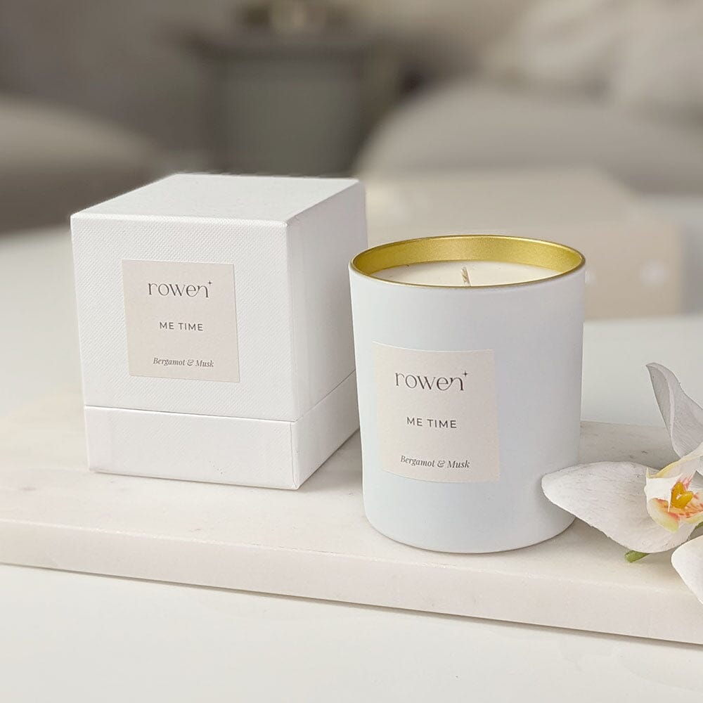 Me Time White & Gold Scented Candle - Bergamot & Musk Fragrance