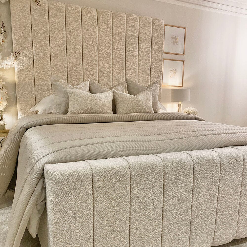 Nori Cream Boucle Luxury Panelled Bed Bed