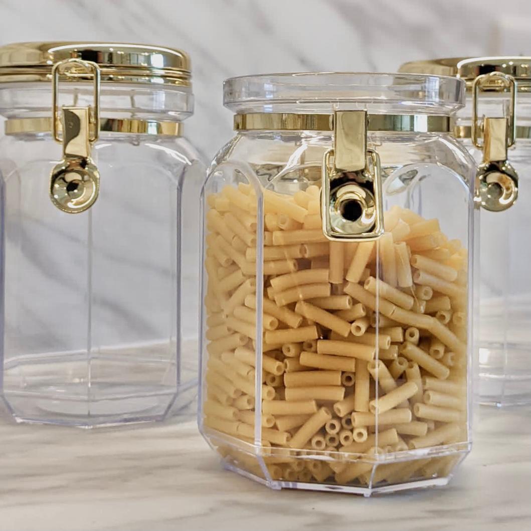 Pharaoh Large Gold Finish Octagonal Clear Perspex Jar Accessories