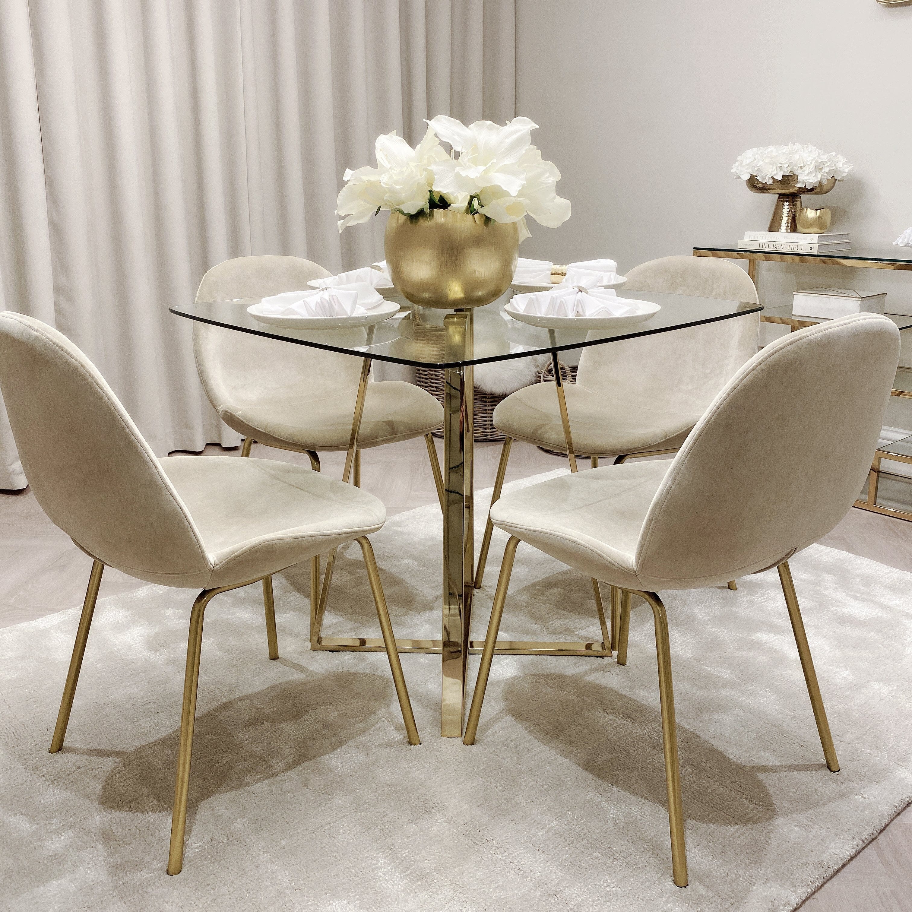 Pimlico Oatmeal Velvet and Gold Dining Chair - Set of 2 Chair