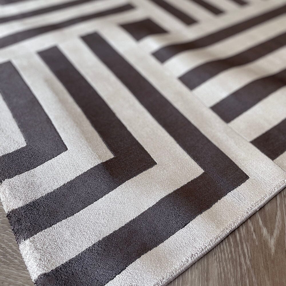 Rosetta Charcoal & Champagne Geometric Patterned Rug Textiles
