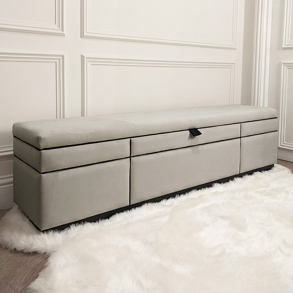 Savoy Smoke & Black Luxury Piped Velvet Ottoman Box MTO Beds and Headboards
