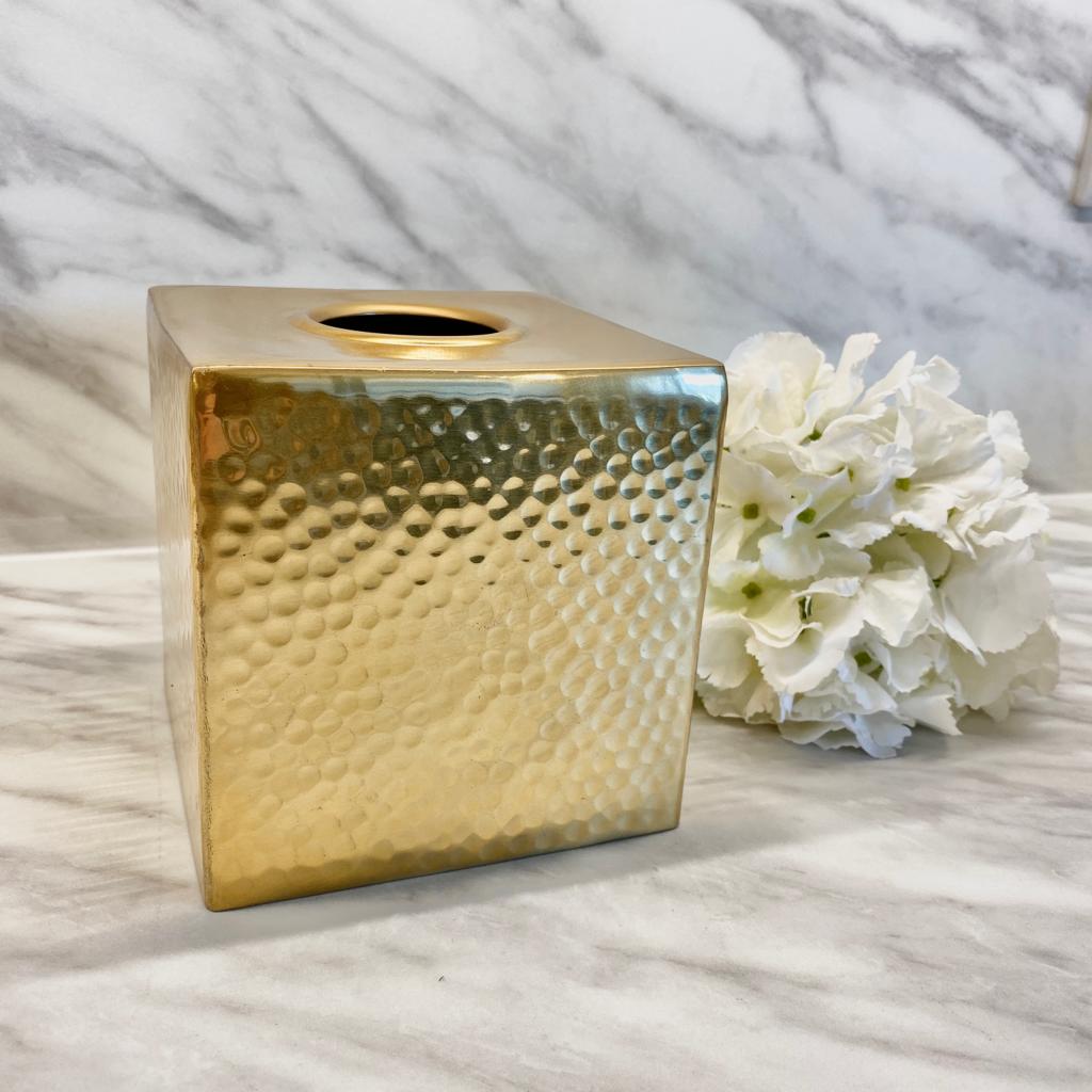 Sierra Hammered Gold Finish Tissue Box Bathroom