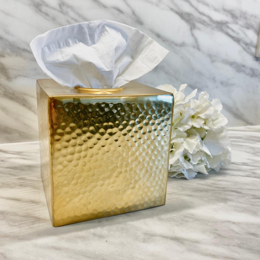 Sierra Hammered Gold Finish Tissue Box Bathroom
