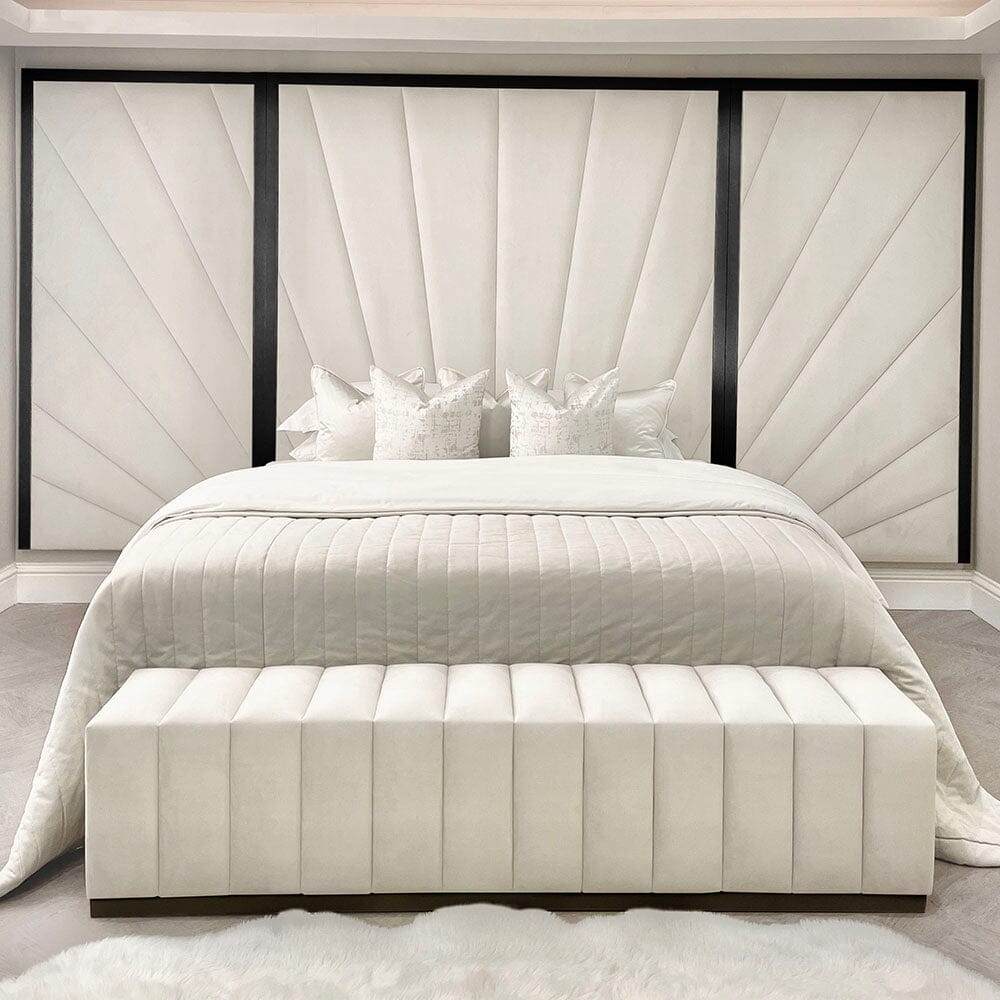Sunburst Cream Velvet & Black Luxury Headboard with Wings Made to Order Headboard