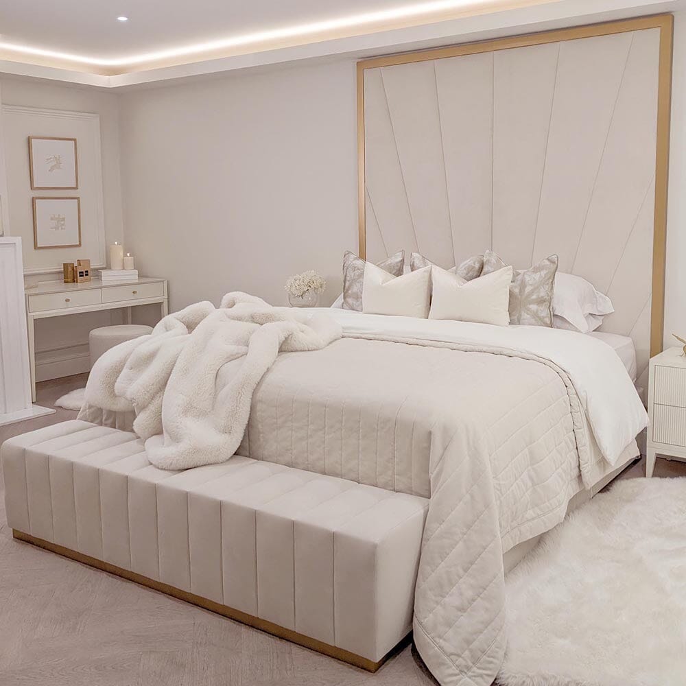 Sunburst Cream Velvet & Gold Luxury Wall Mounted Headboard
