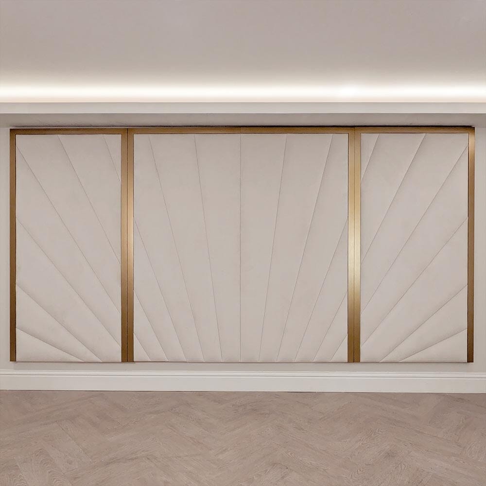 Sunburst Cream Velvet & Gold Luxury Wall Mounted Headboard with Wings Made to Order Headboard