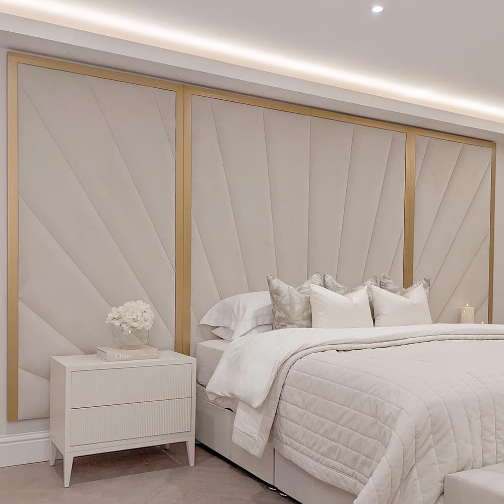 Sunburst Cream Velvet & Gold Luxury Wall Mounted Headboard with Wings Made to Order Headboard
