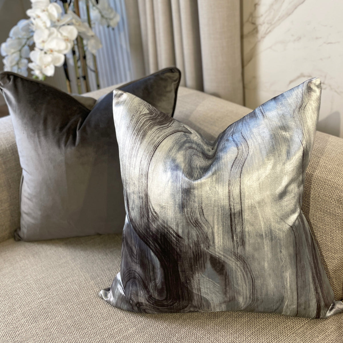 Tessuto Grey & Blue Satin Cushion 50cm x 50cm Cushion