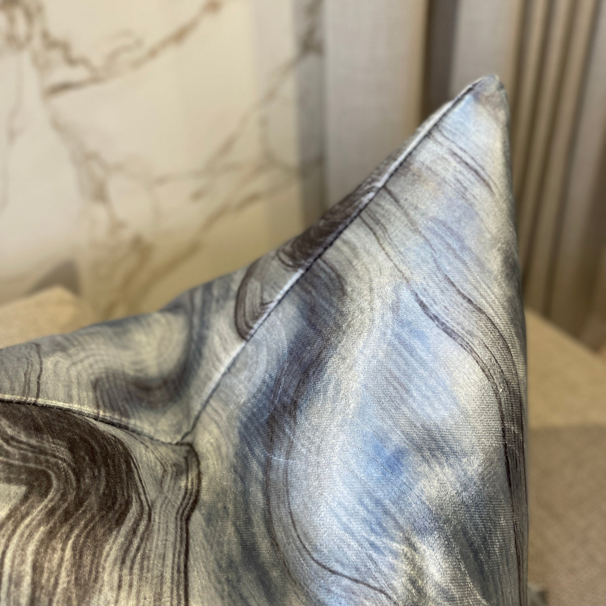 Tessuto Grey & Blue Satin Cushion 50cm x 50cm Cushion