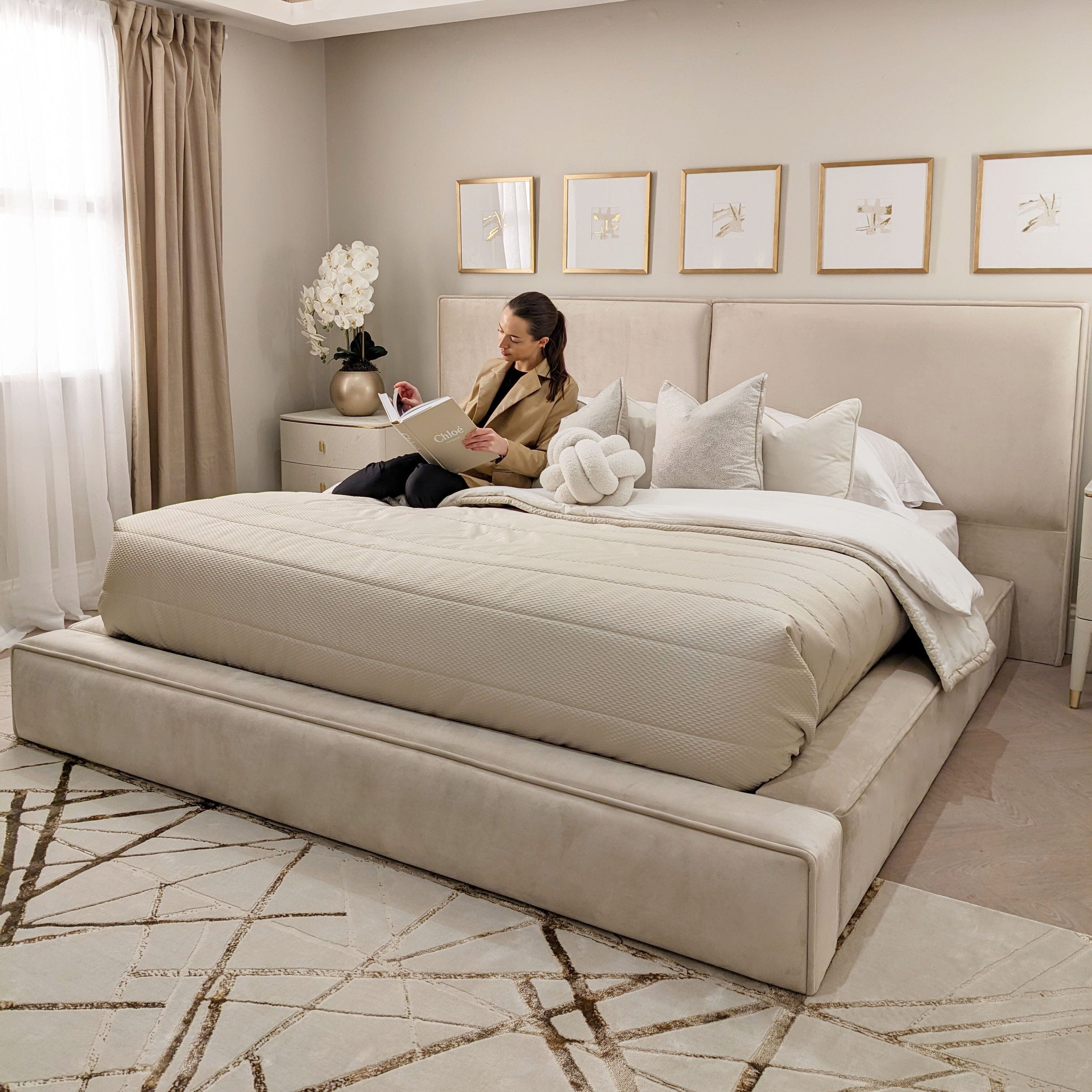 Tropez Chunky Piped Cream Velvet Bed